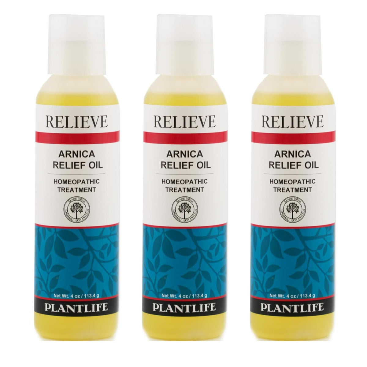 Plantlife Arnica Relieve Oil 3 Pack bottle pour for everyday relaxation