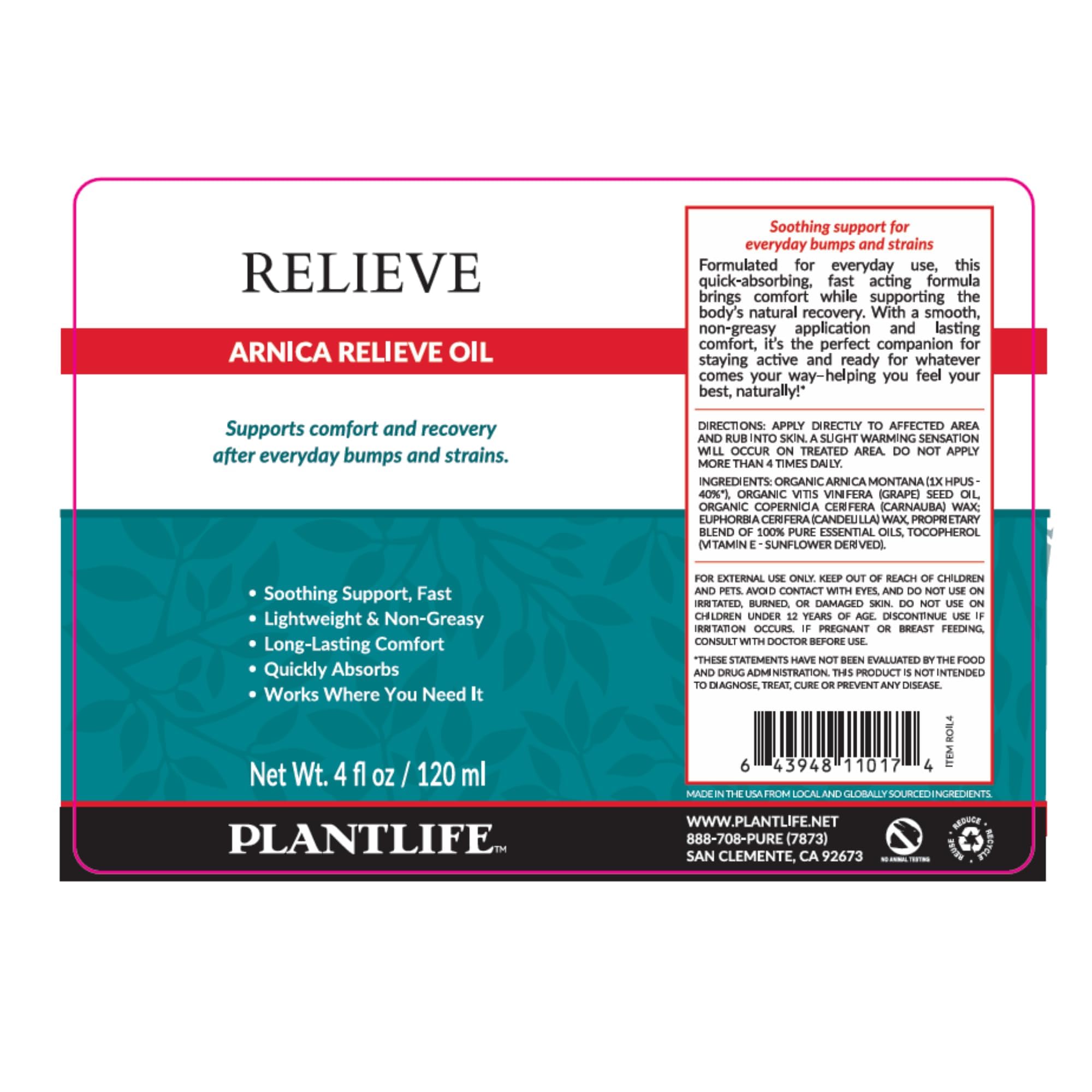 Plantlife Arnica Relieve Oil 3 Pack made in USA packaging and craftsmanship