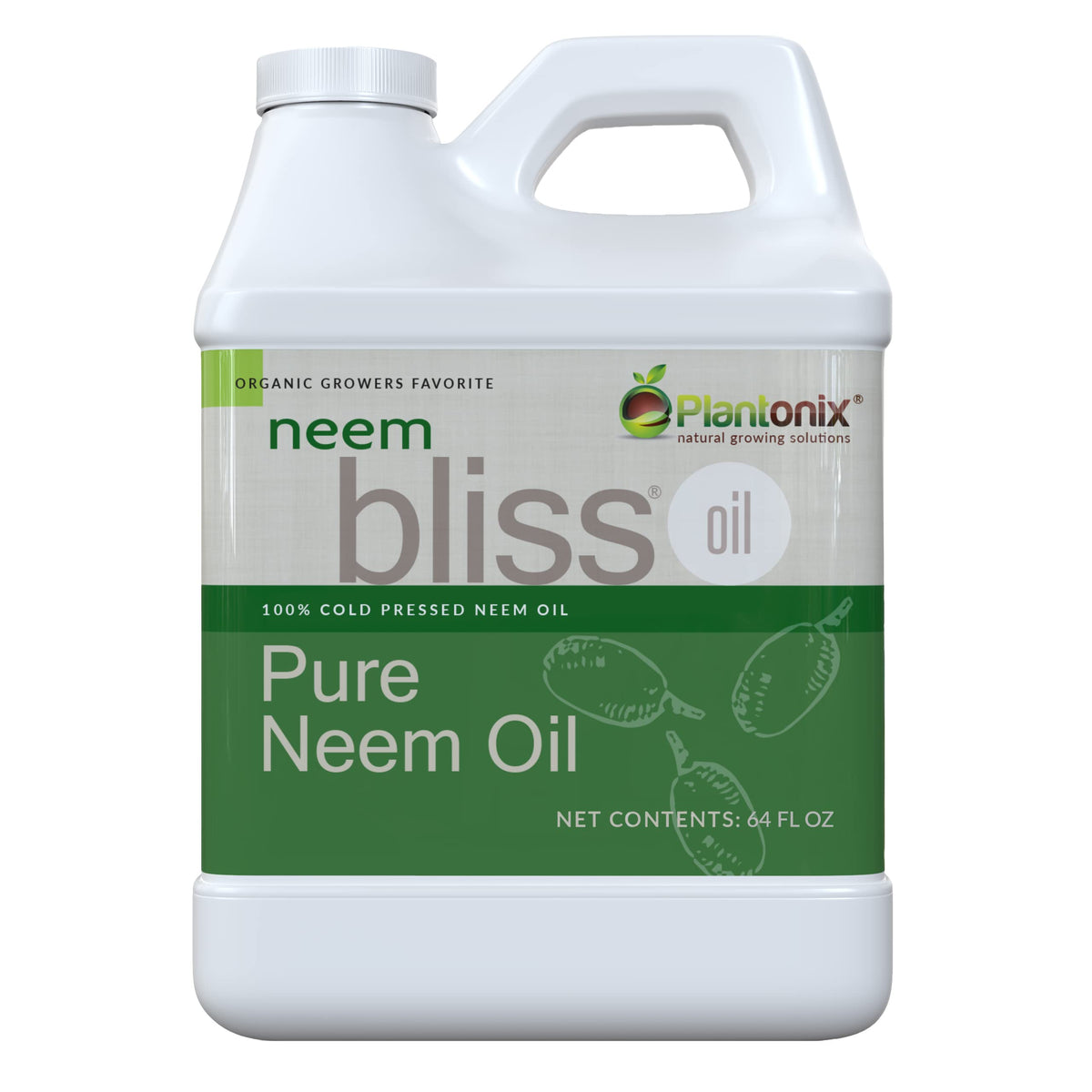 Plantonix Neem Bliss 64oz bottle highlighting pure neem oil for skin and hair care