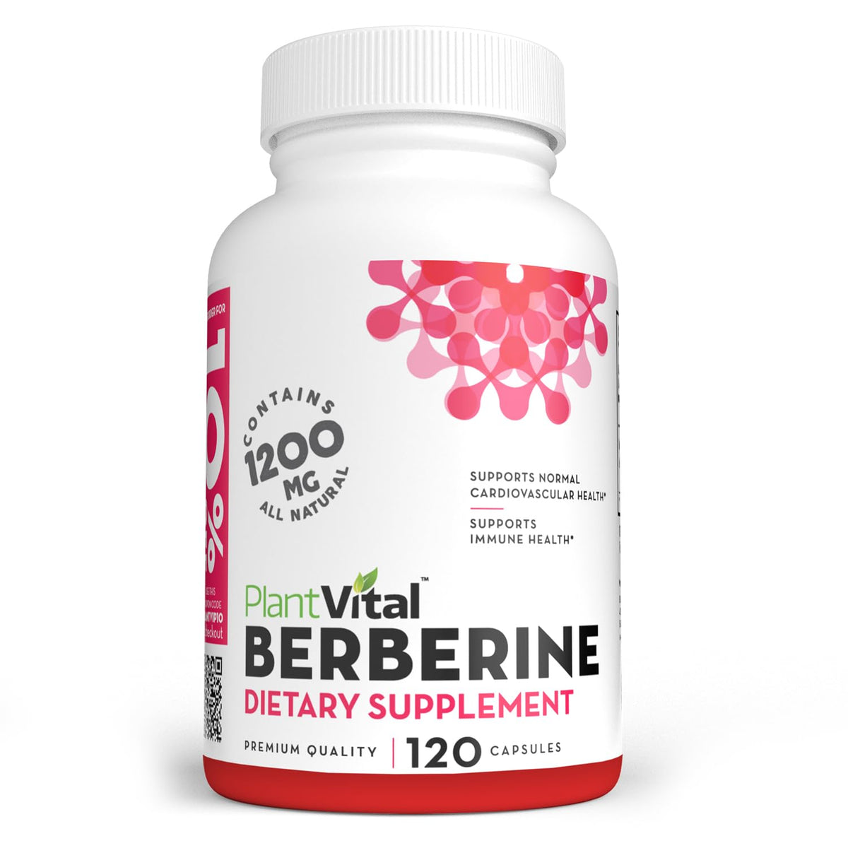 PlantVital Berberine bottle pour shows easy daily dosing and labeling clarity.
