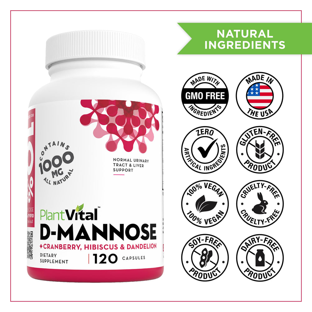 Plantvital D Mannose capsules in hand illustrate easy, portable urinary health support.