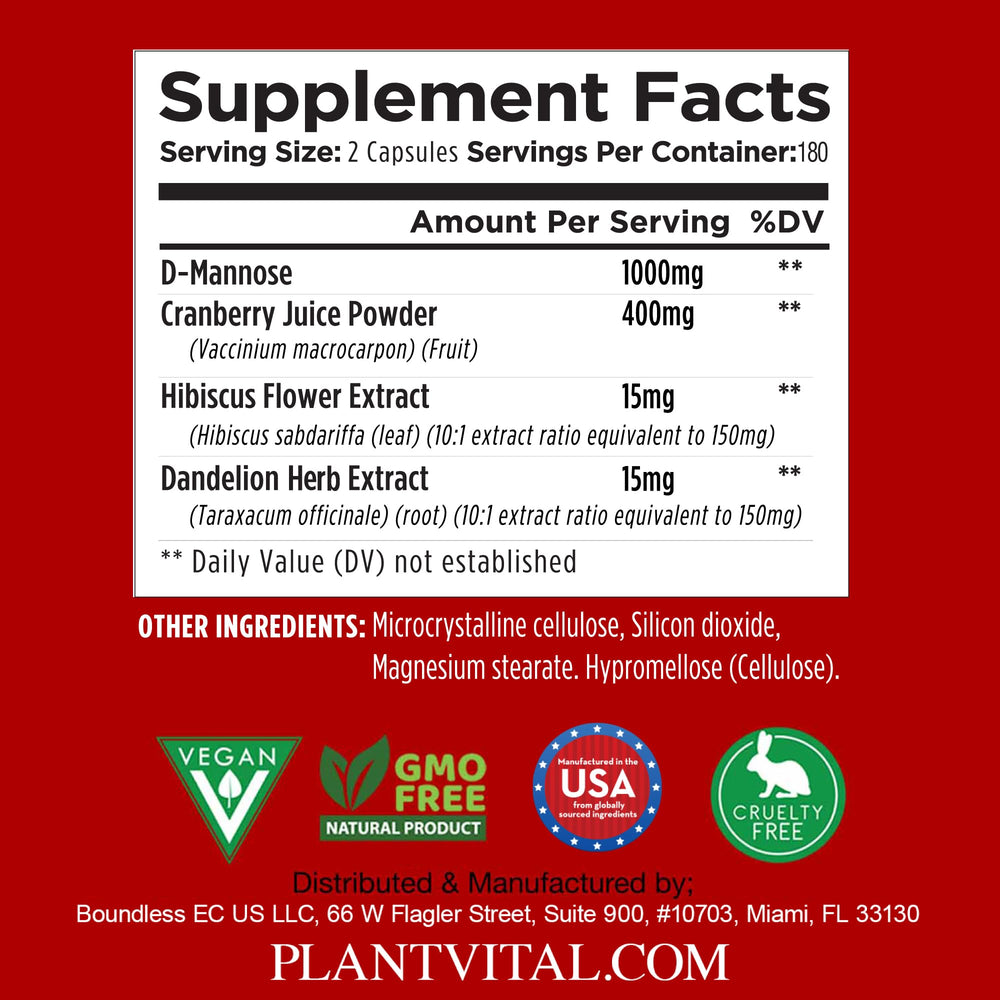 Plantvital cranberry extract bottle; high-potency capsules for urinary health.