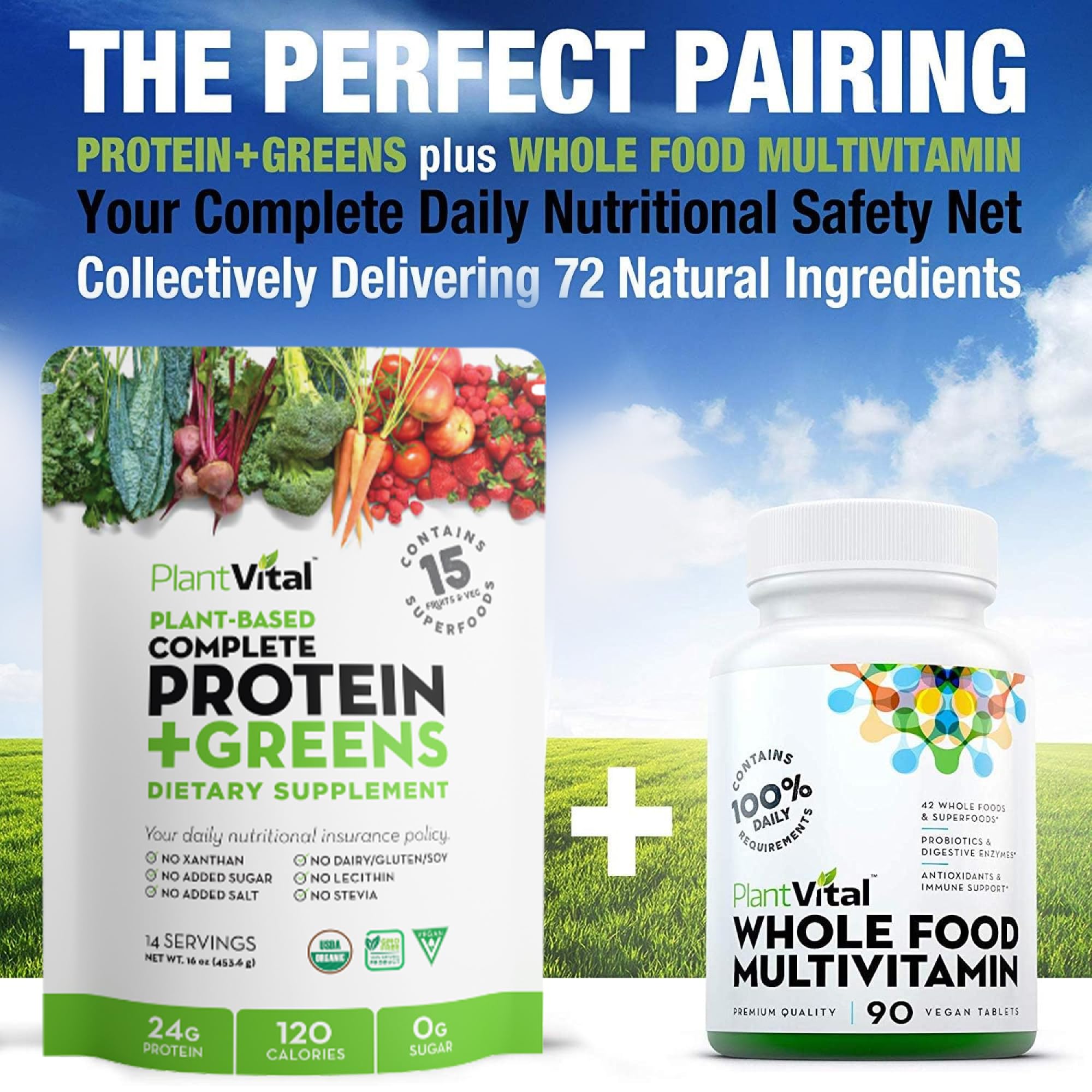 Plantvital sugar-free label on protein powder highlighting clean profile