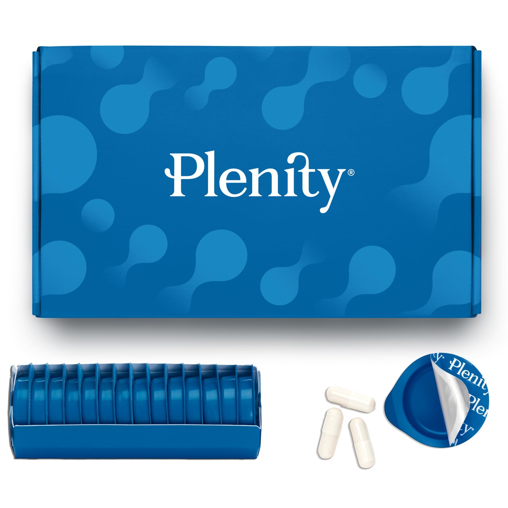 Plenity capsules in bottle closeup showing a plant-based approach to portion control