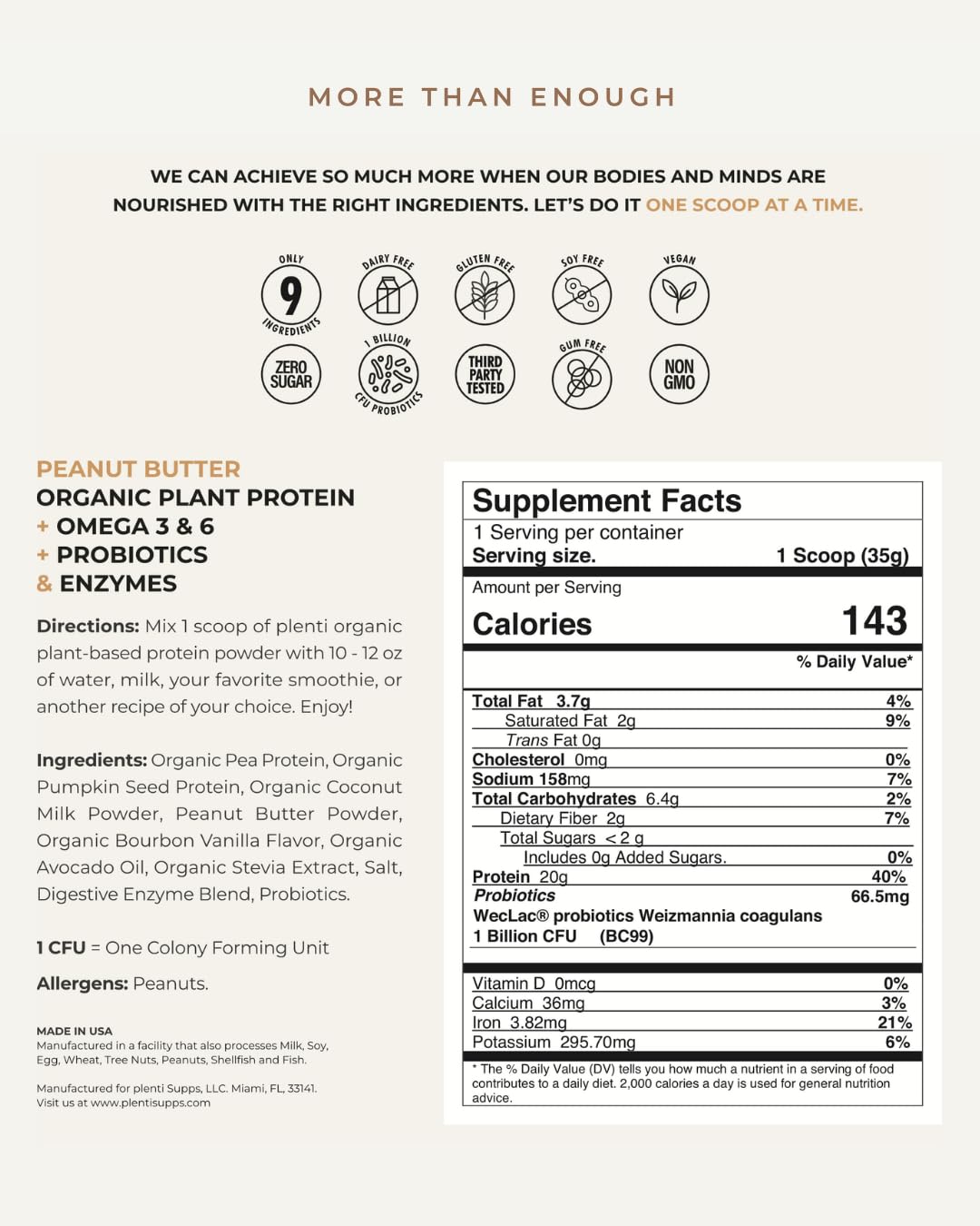 plenti peanut butter protein powder scoop—precise serving for recipes