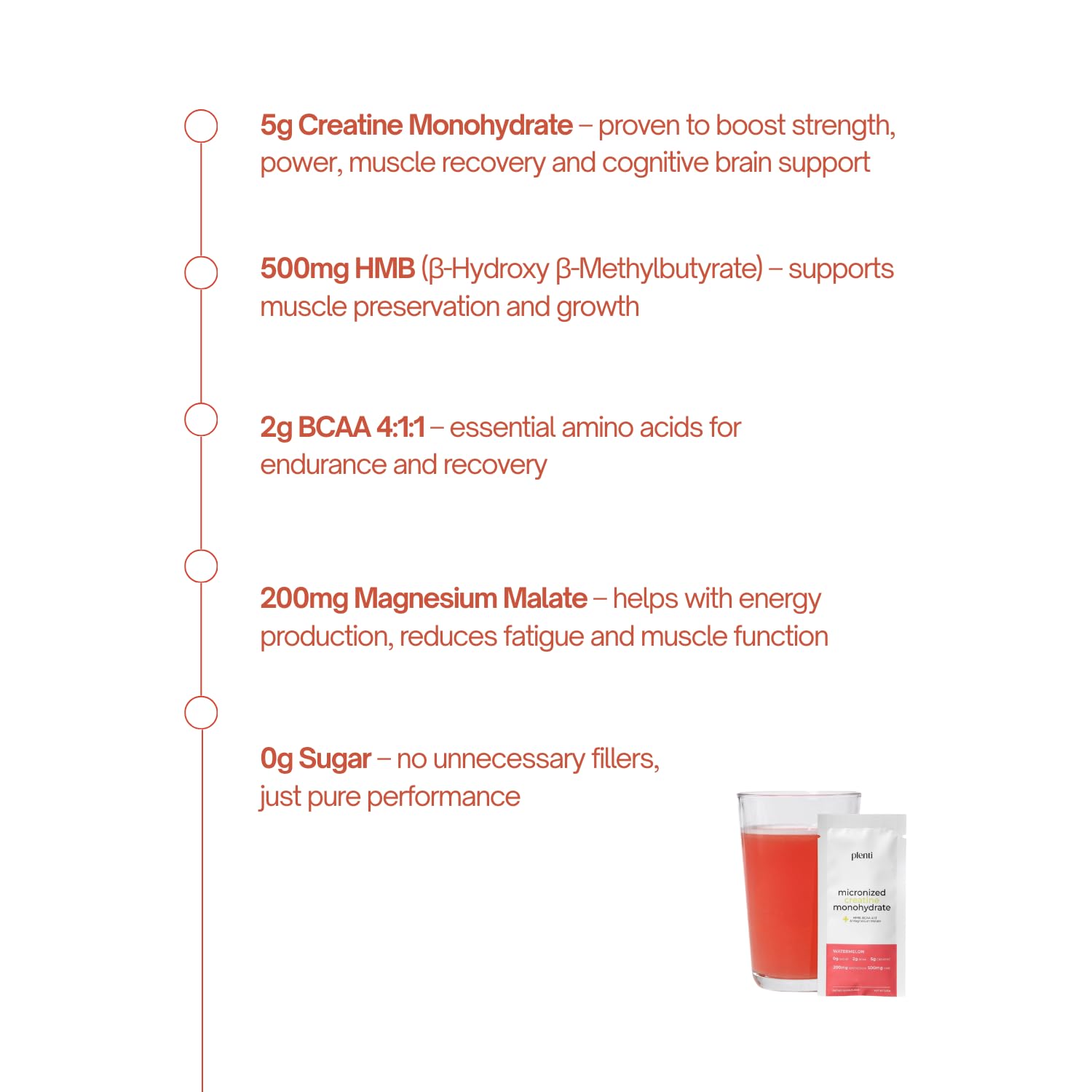 plenti watermelon creatine monohydrate bottle and glass with sugar-free label