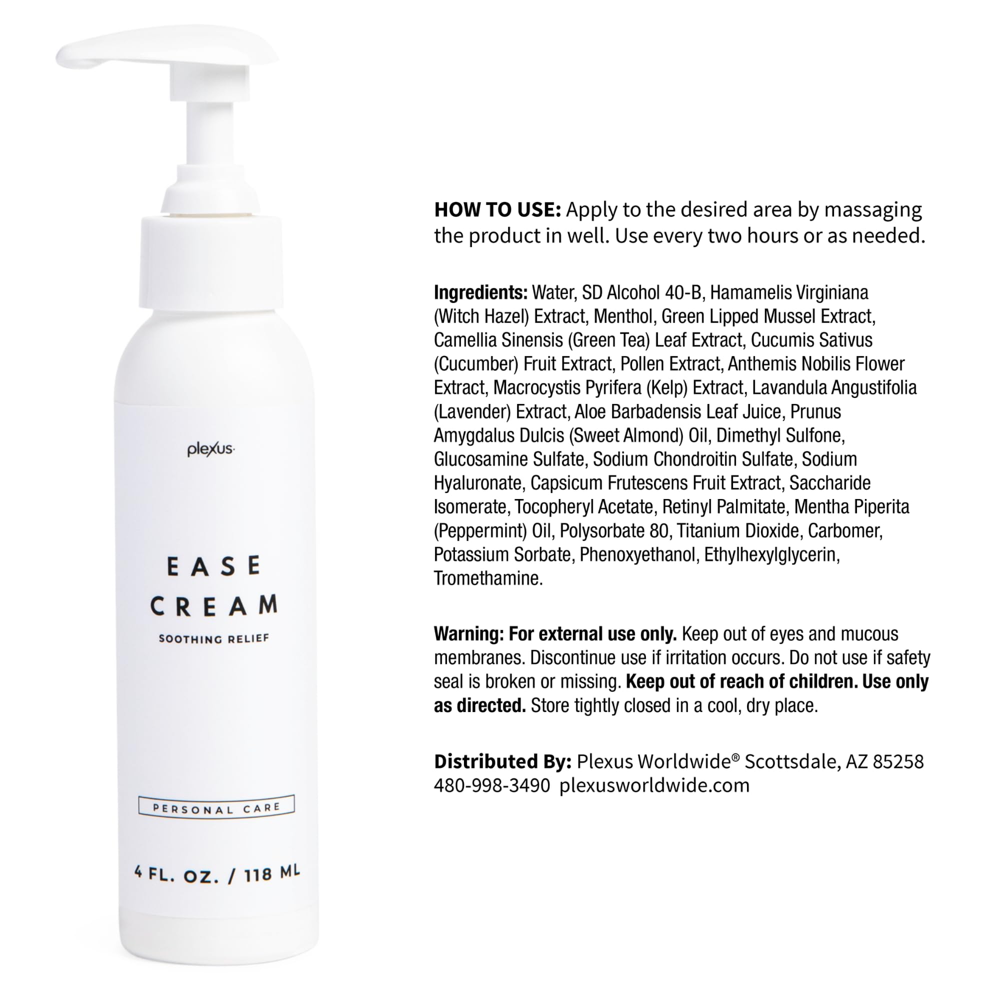 Close-up of Plexus Ease Cream label highlights lightweight, fast-absorbing hydration.