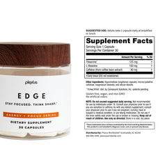 Plexus Edge label back view with dosage and caffeine source for consistent energy
