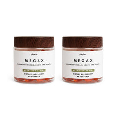 Plexus MegaX softgels bottle front illustrating omega-rich heart and brain support.