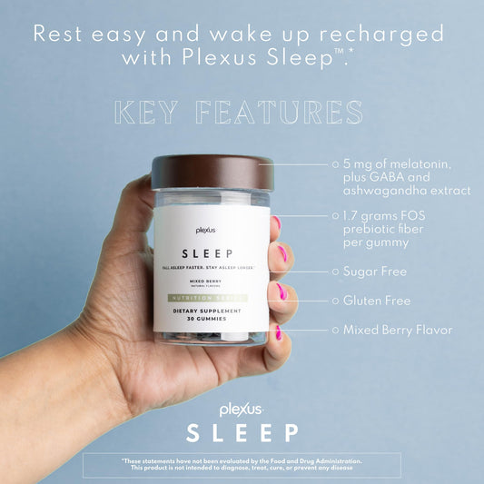 Close-up of Plexus Sleep berry gummy highlighting texture and sugar-free formulation.