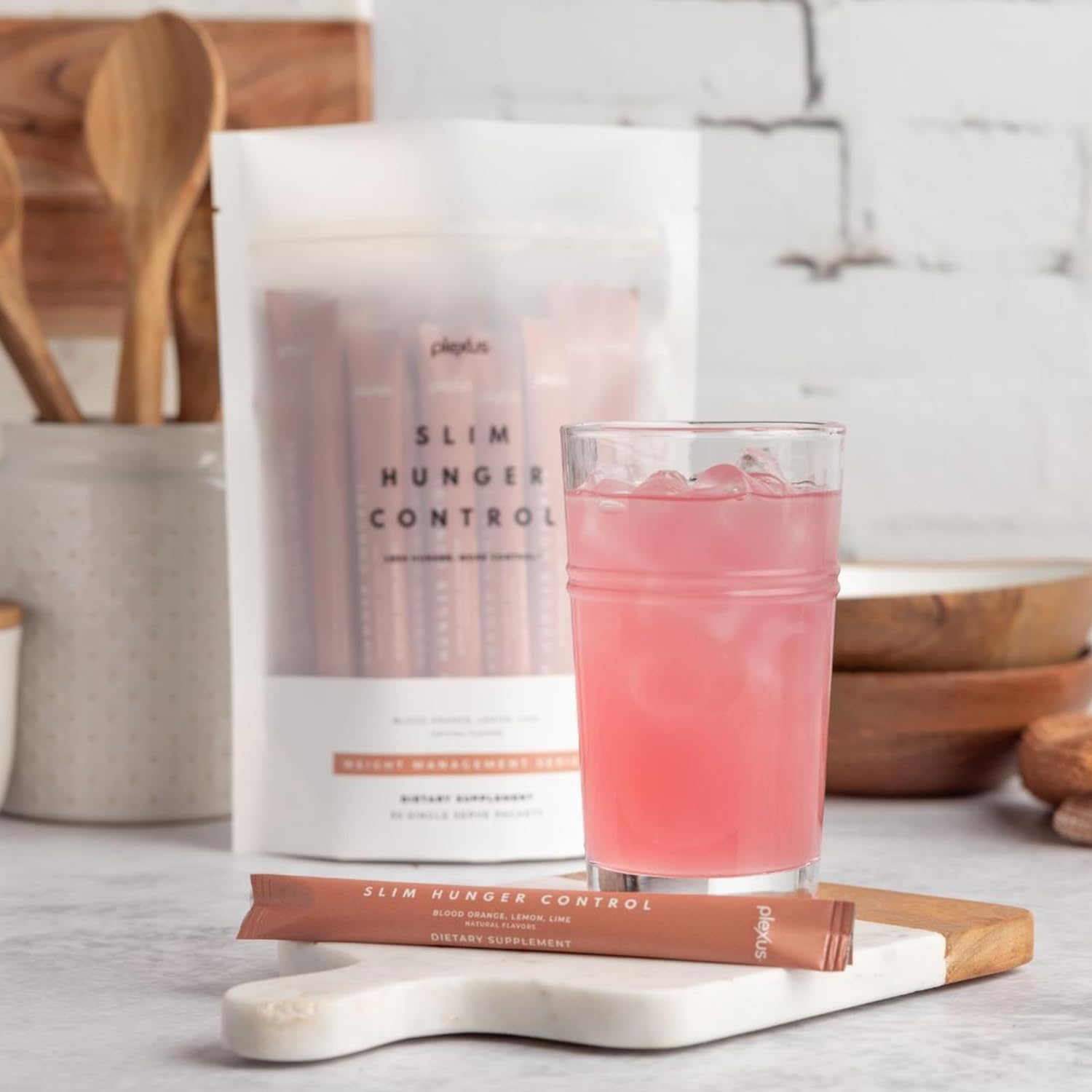 Plexus Slim Hunger Control packaging front highlighting vegan and gluten-free features.