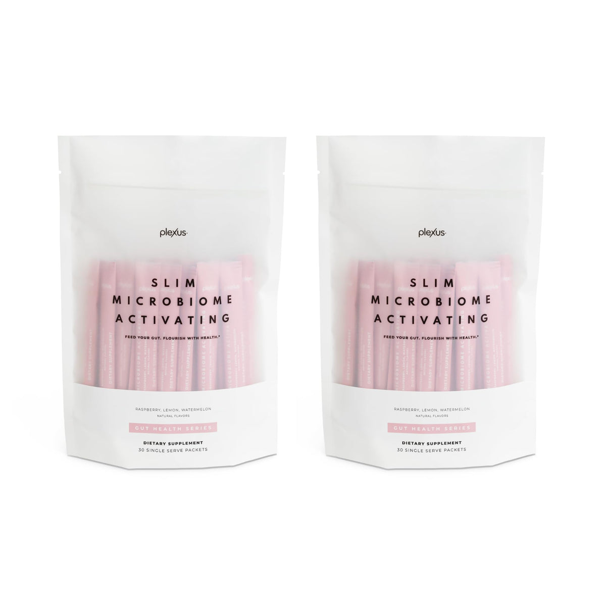 Plexus Slim Microbiome Activating bottle in a 2-pack for easy daily prebiotic support.
