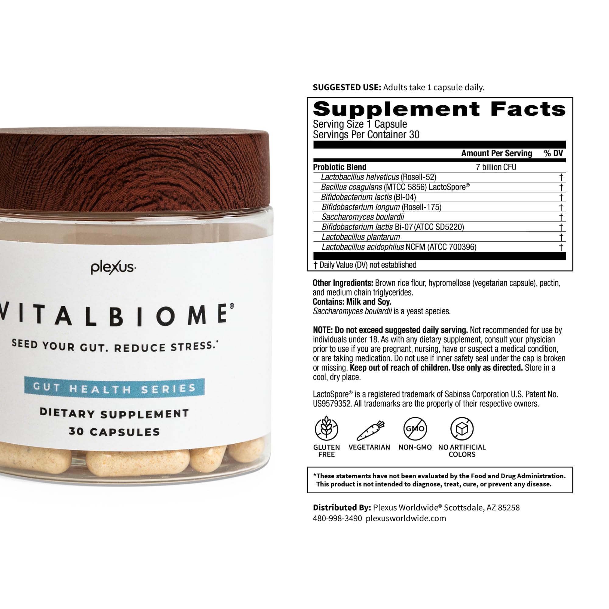 Plexus VitalBiome logo with capsules reinforcing probiotic lifestyle benefits