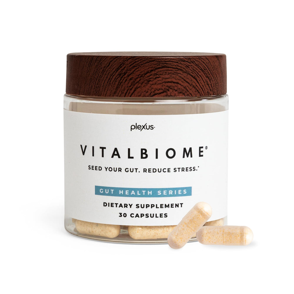 Plexus VitalBiome capsule close-up for daily gut support