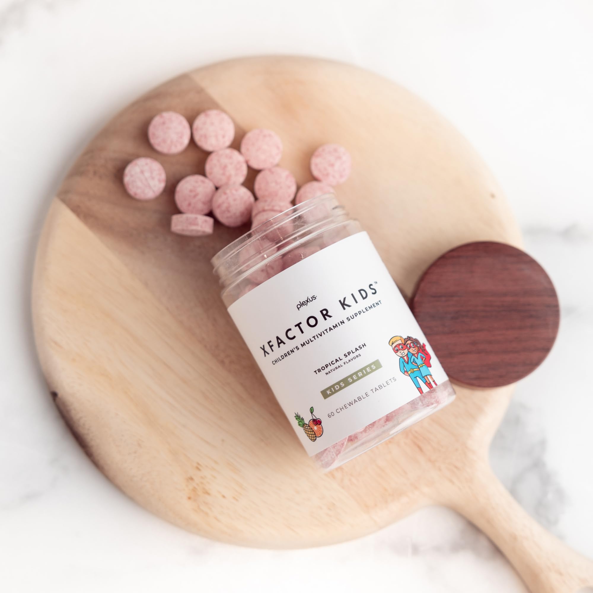 Plexus Xfactor Kids berry-flavored chewables appeal to kids for daily nutrition.