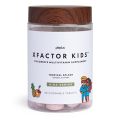 Plexus Xfactor Kids chewable bottle front for easy grab-and-go daily use.