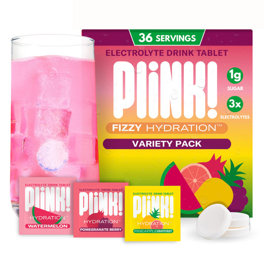 Plink Fruity Variety Pack tablet dissolving in water for refreshing hydration