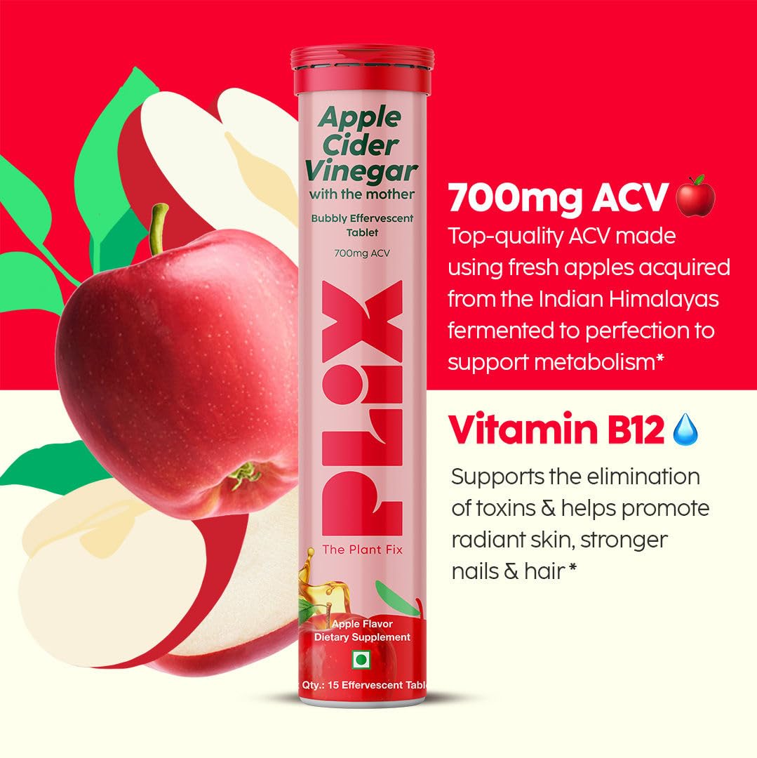 Himalayan ACV taste close-up on PLIX tablets packaging.