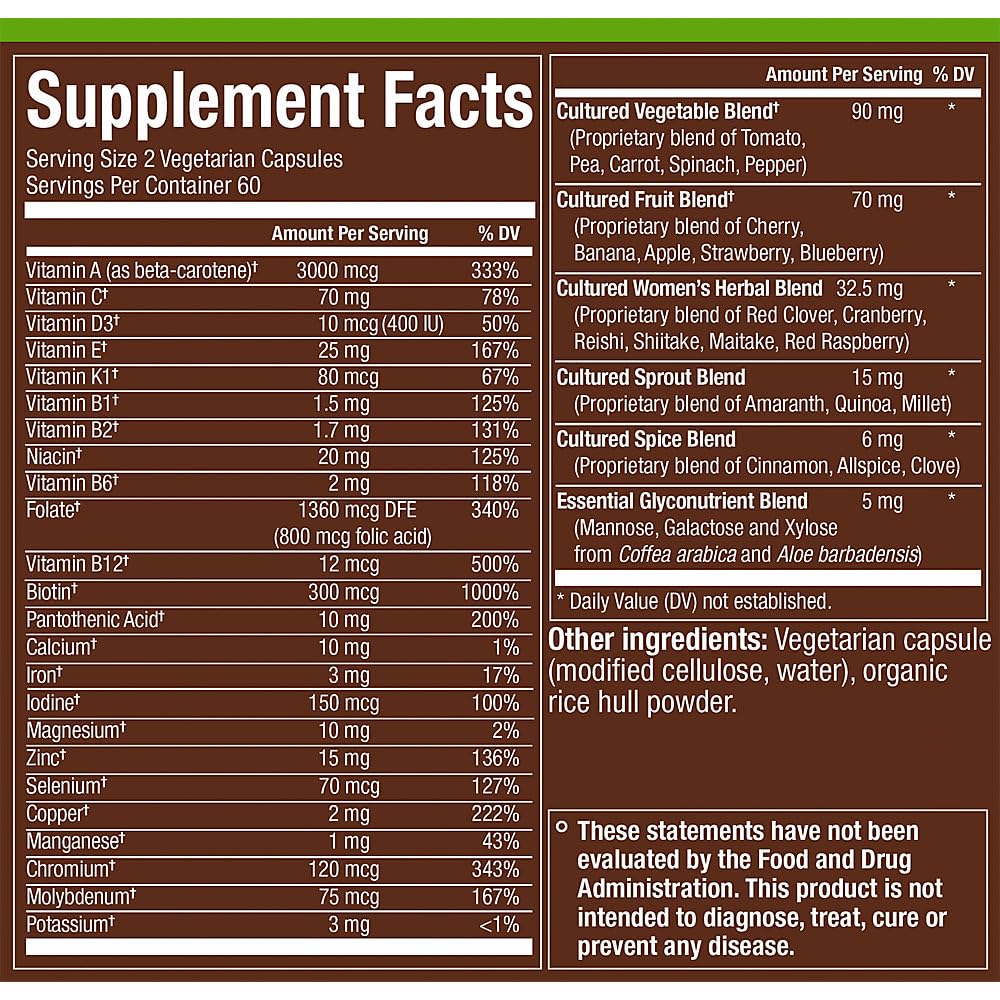 plnt womenatms multivitamin label closeup highlights fermentation and purity