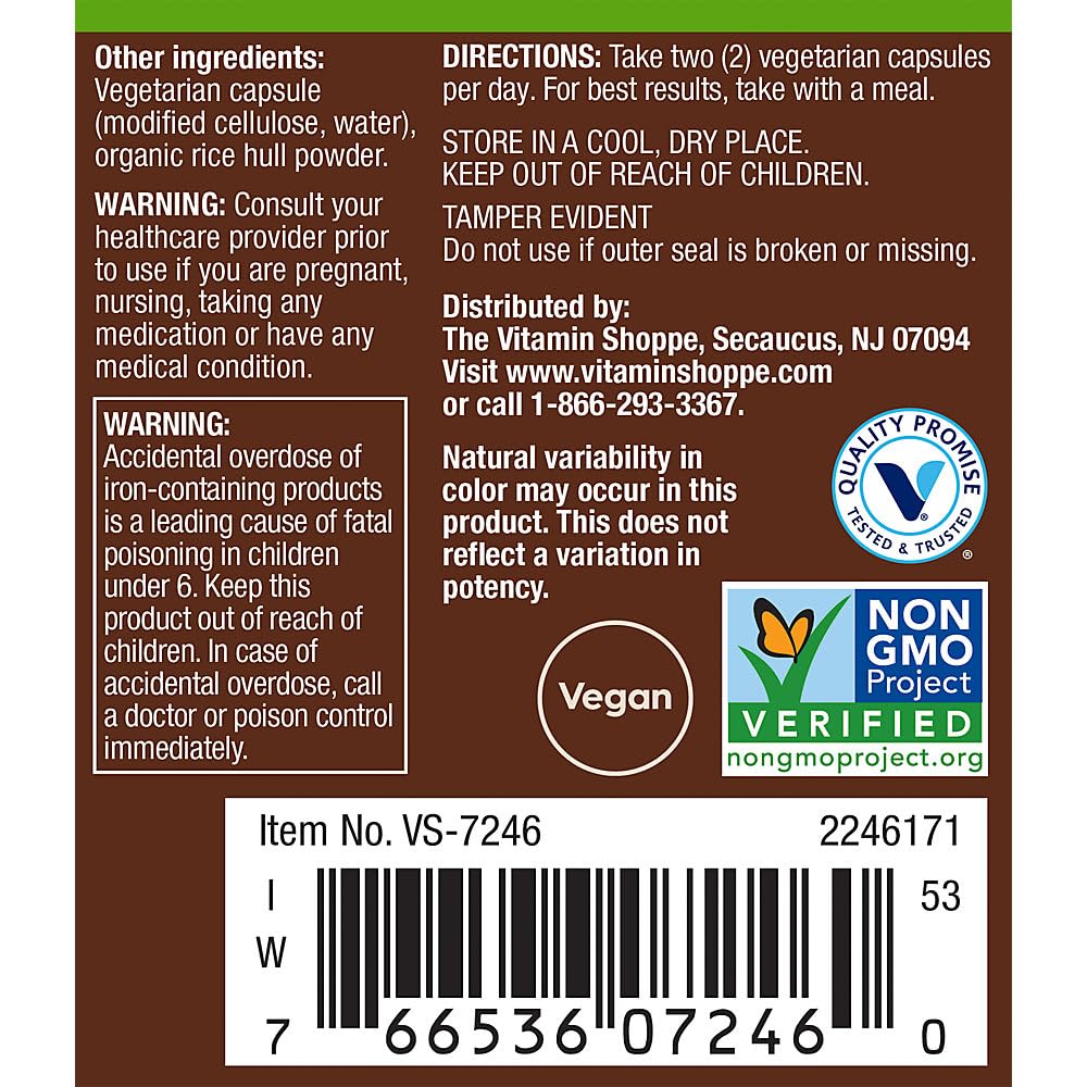 plnt Vitamin Shoppe tested label conveys purity and potency assurance.