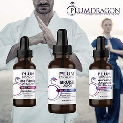Plum Dragon Bruise Juice label highlights non-GMO, chemical-free ingredients.