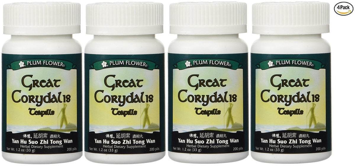 Plum Flower Great Corydalis teapills bottle close-up label for daily traditional use.