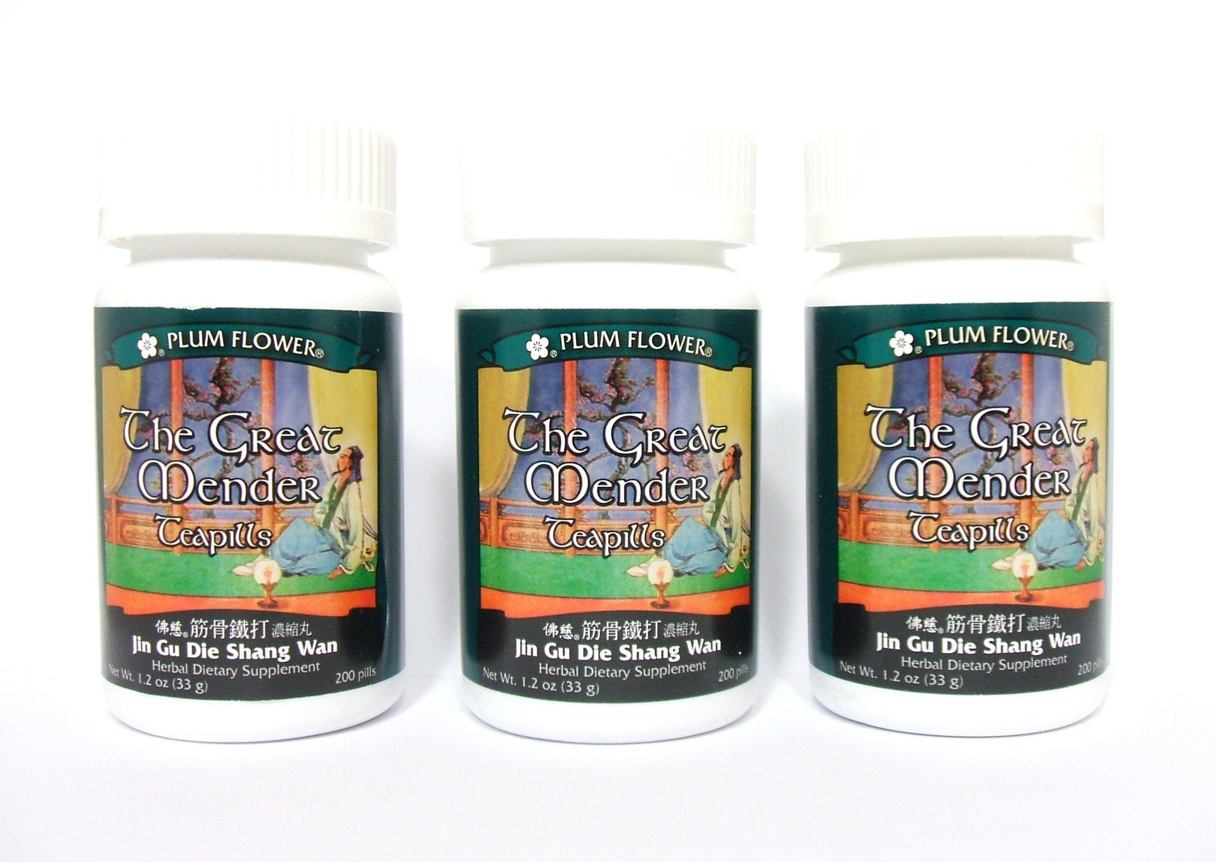 Plum Flower The Great Mender teapills bottle for easy daily use in a 3-pack