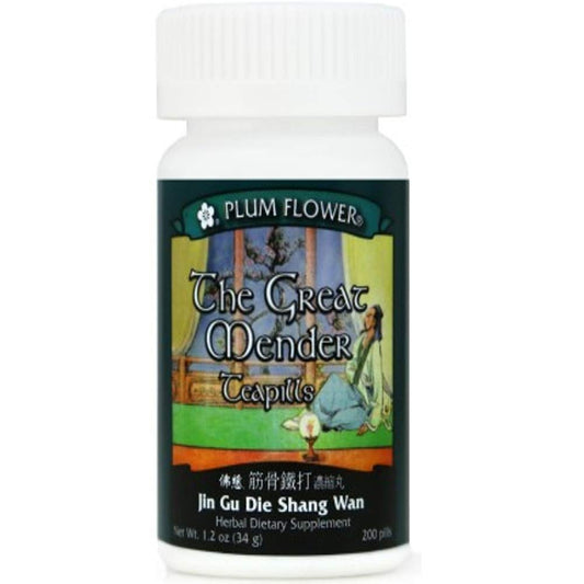Plum Flower Great Mender Teapills bottle highlighting a traditional herb blend for daily wellness