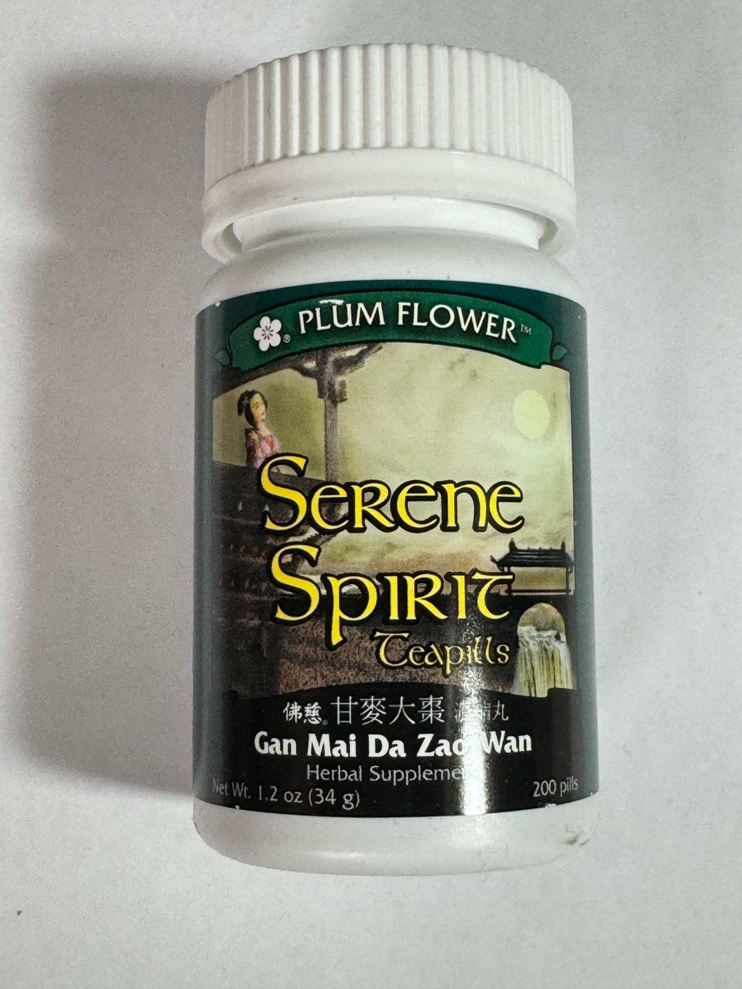 Plum Flower Serene Spirit Teapills bottle ready for daily use
