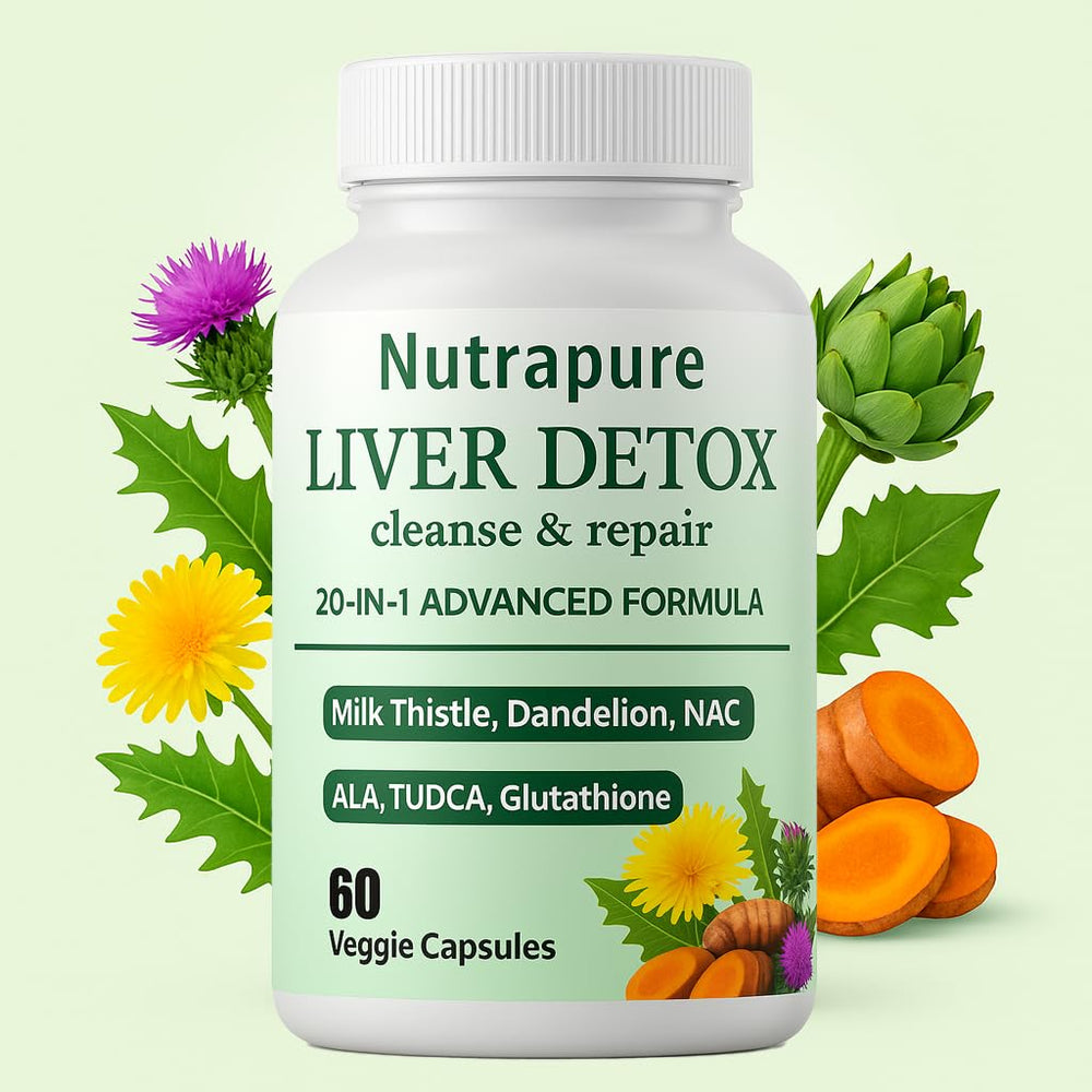 Nutrapure Liver capsules close-up showing vegetarian capsule form.