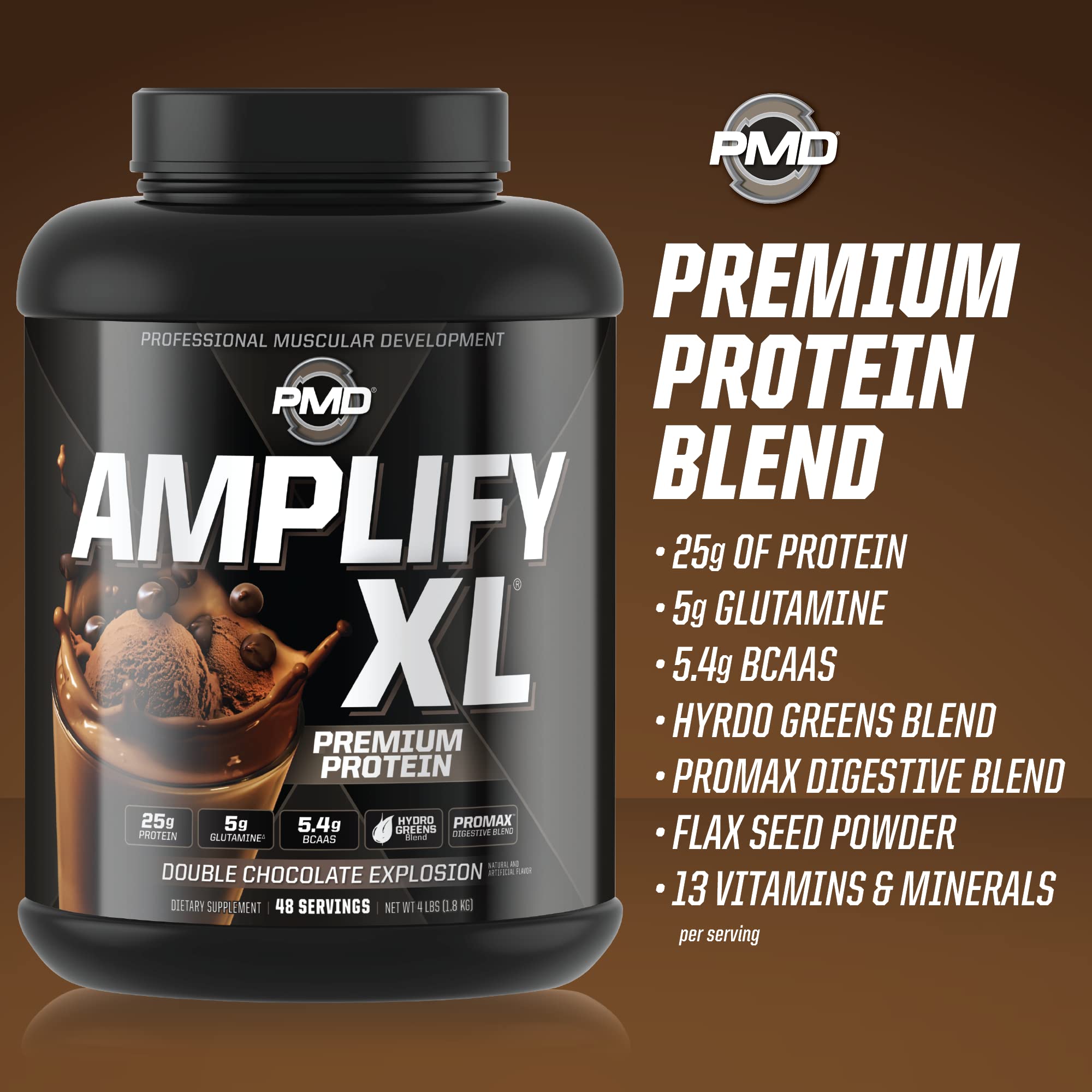 PMD Amplify XL hydro greens ingredients close-up highlighting vitamins and minerals