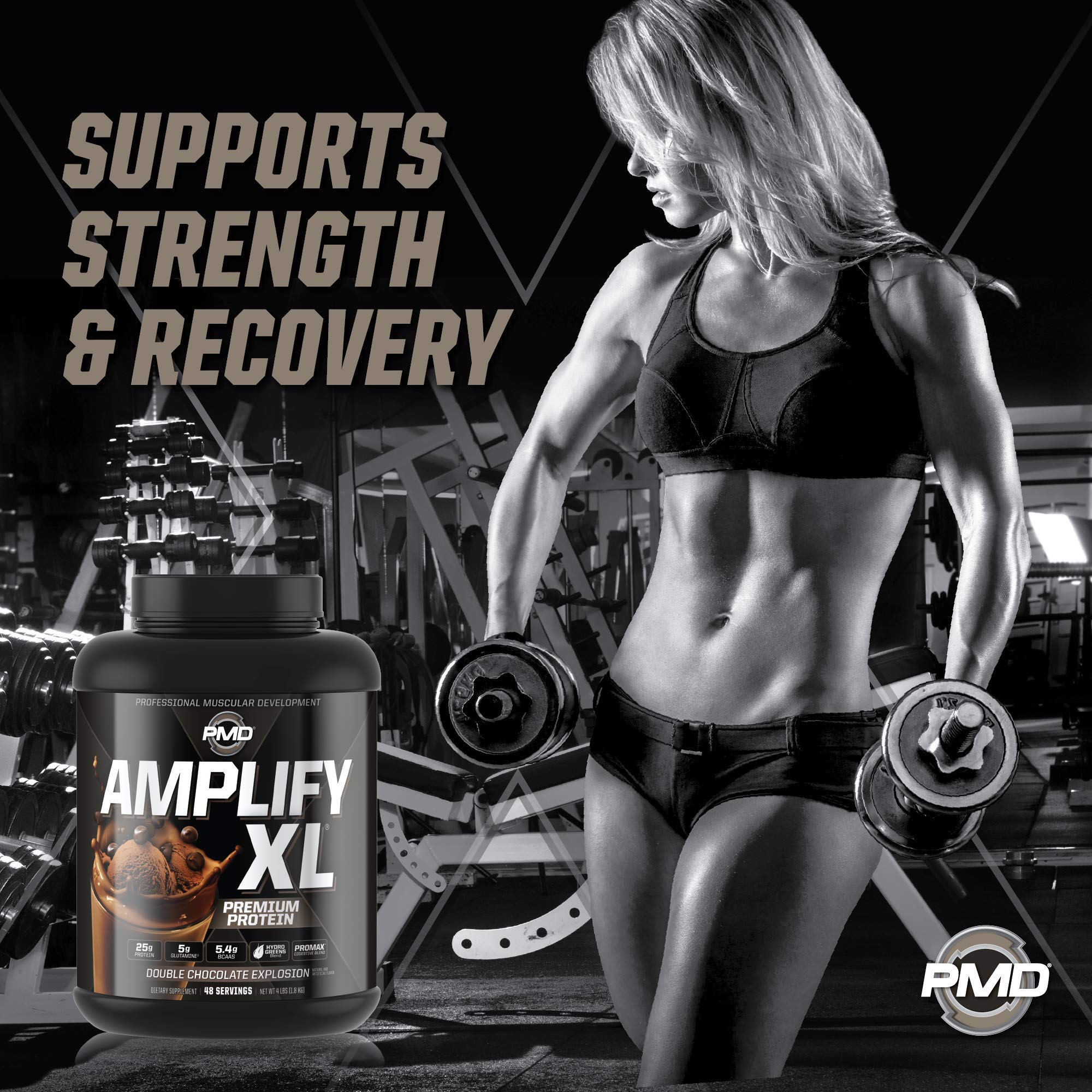 PMD Amplify XL shaker action showing rich chocolate shake texture