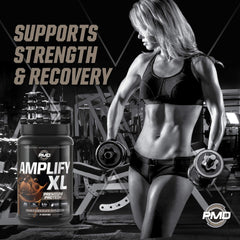 PMD Amplify XL whey isolate label, lean muscle support.