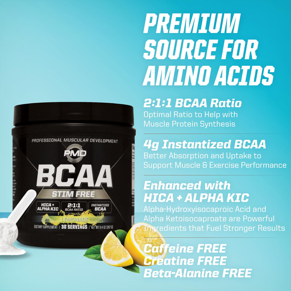 PMD BCAA Lemonade label close-up highlighting clean formula