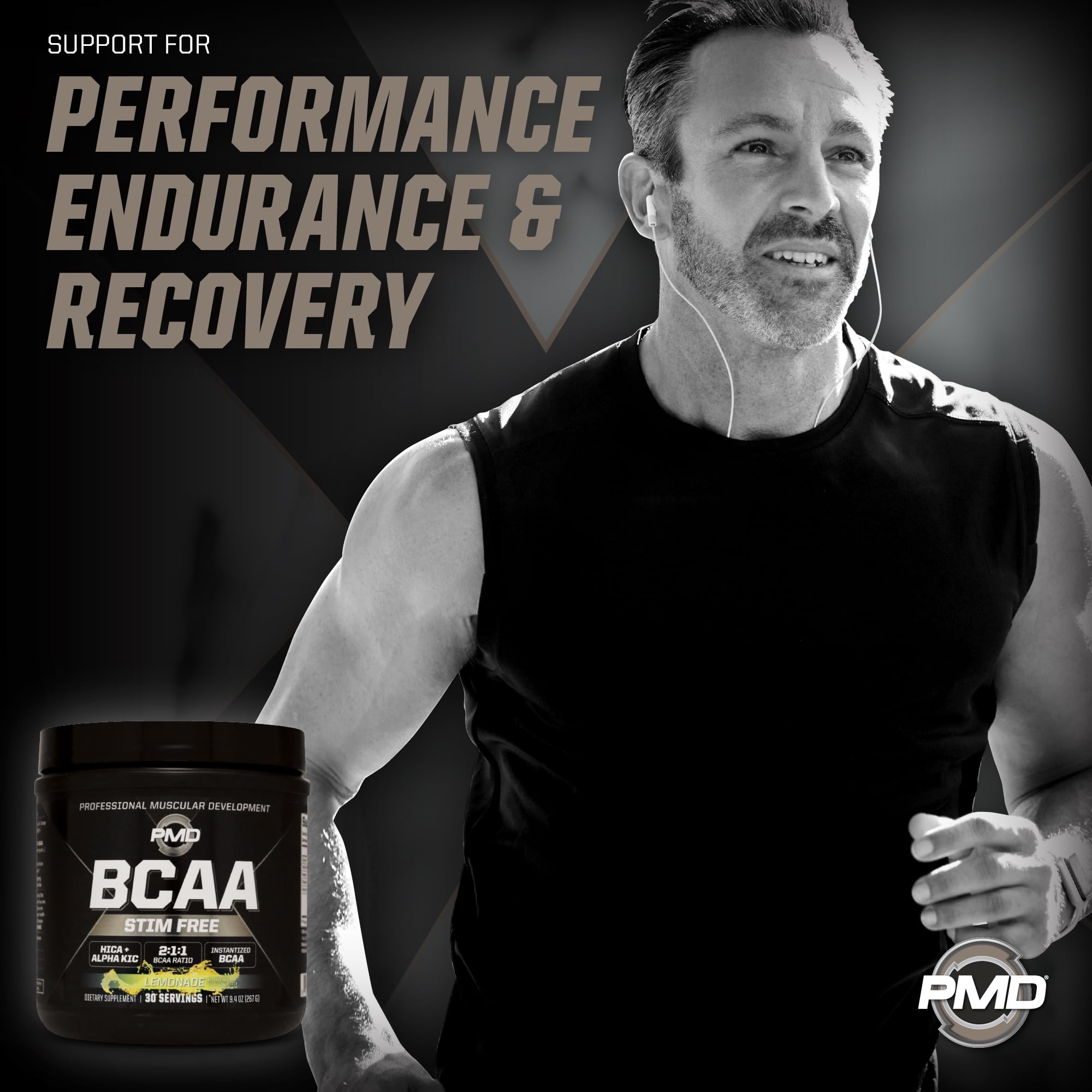 PMD BCAA Lemonade mixing glass demonstrates fast hydration during training