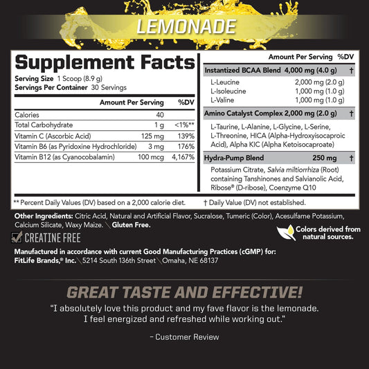PMD BCAA Lemonade powder pour highlighting quick mixability for workouts