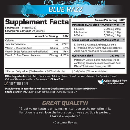 PMD BCAA Blue Raz mixed in water ready to drink during training.