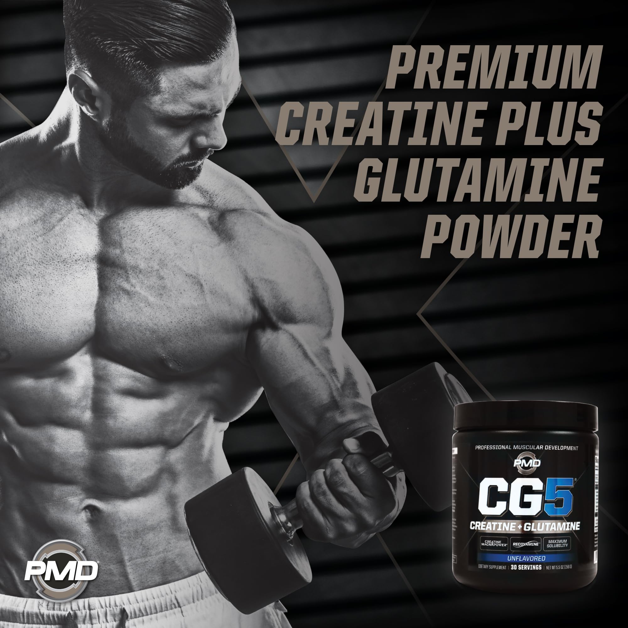 PMD CG5 glutamine five-forms blend supports recovery and metabolism