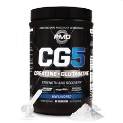 PMD CG5 premium creatine and glutamine powder bottle, supporting lean muscle.