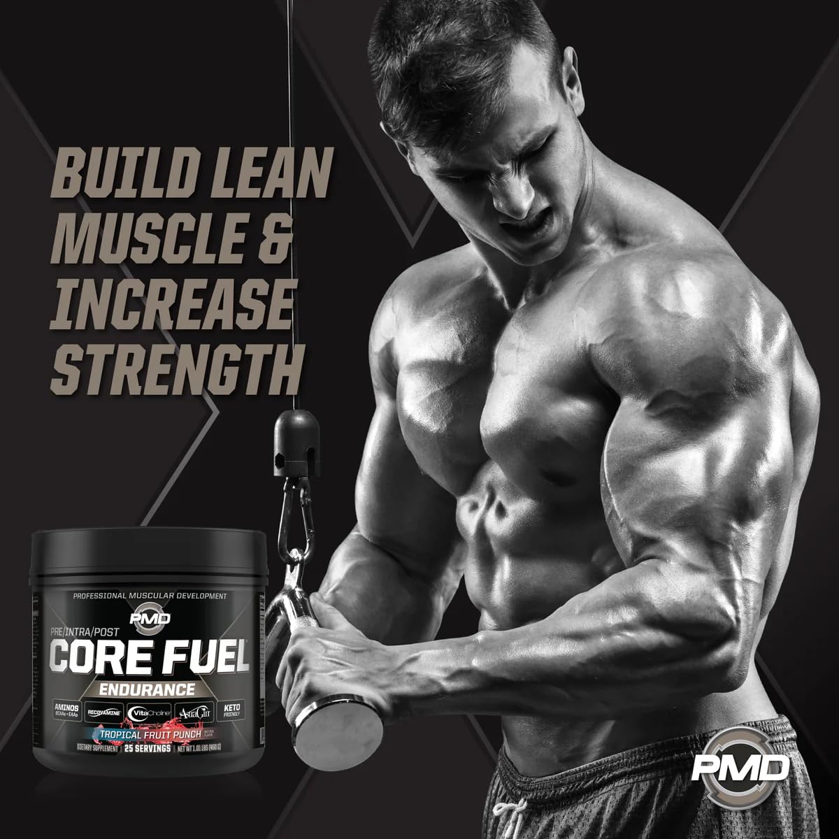PMD Core Fuel Endurance powder close-up showing texture and premium mix quality.
