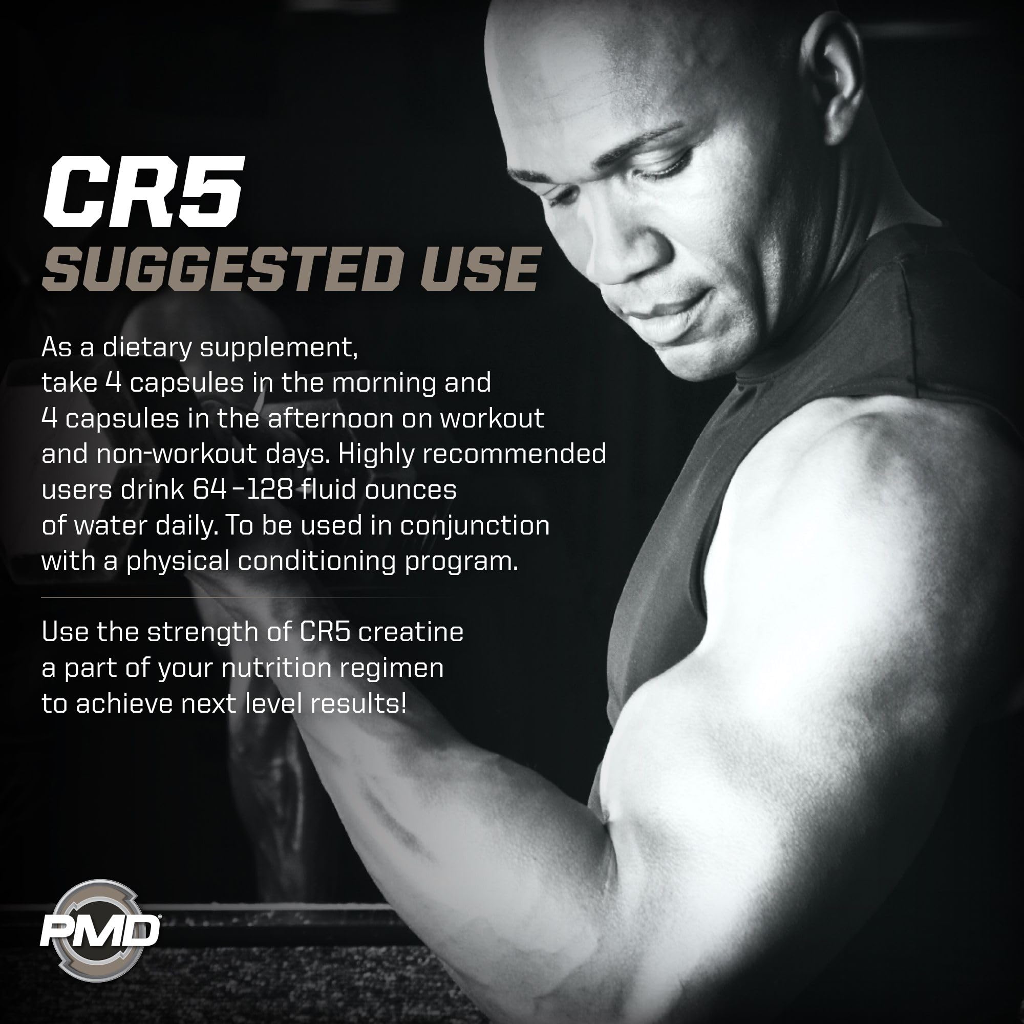 PMD CR5 Creatine with dicreatine malate powder in a scoop.