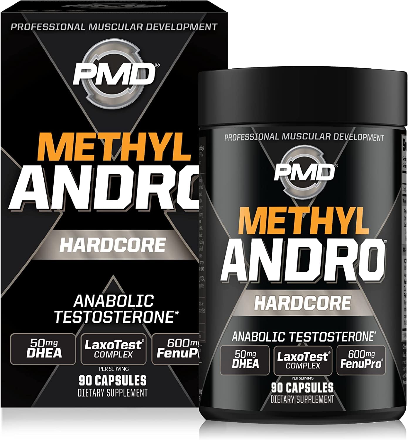 PMD Methyl Andro Hardcore bottle pour highlights energy-supporting formula for workouts