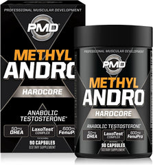 PMD Methyl Andro Hardcore bottle pour highlights energy-supporting formula for workouts