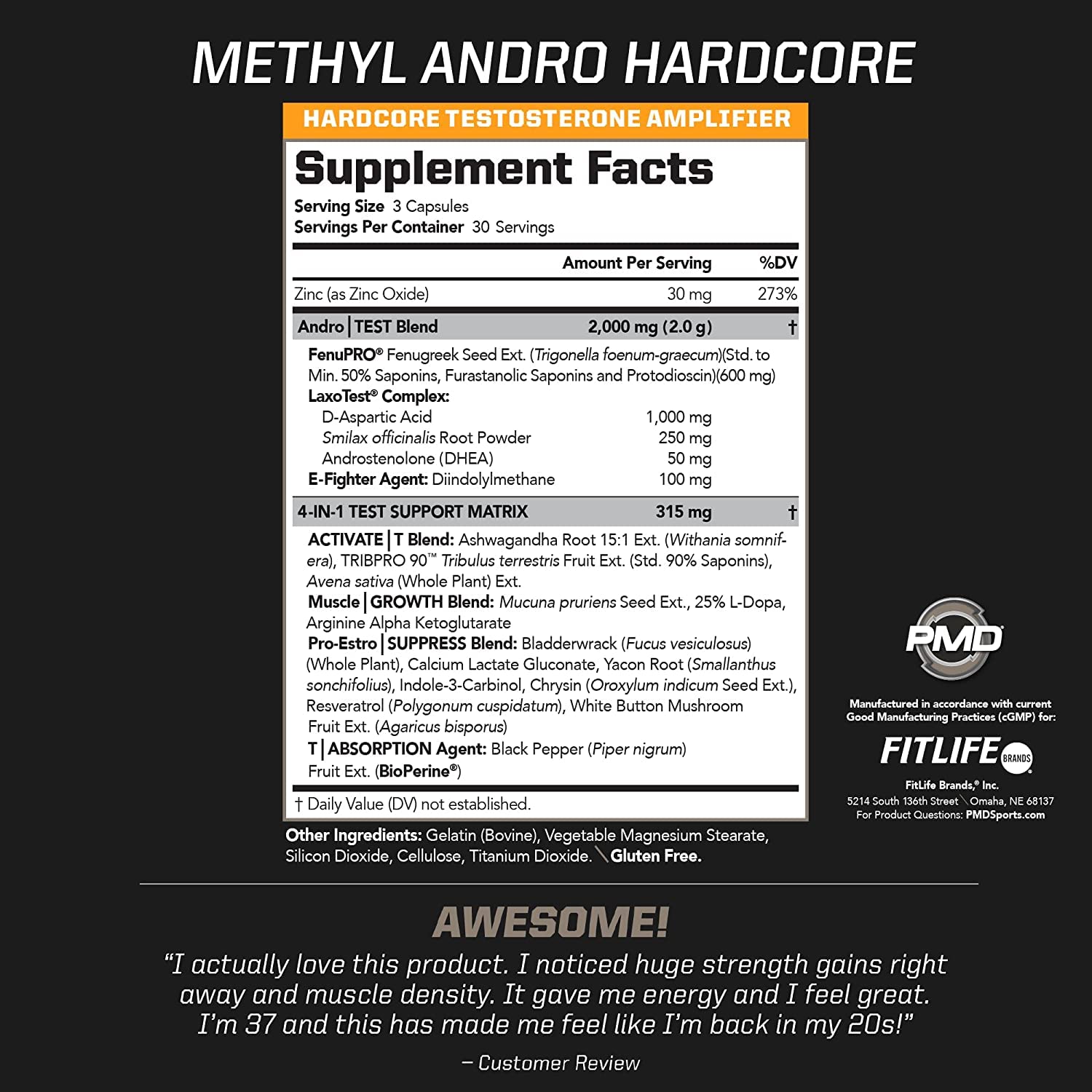 PMD Methyl Andro Hardcore capsules closeup shows compact dose for lean muscle goals