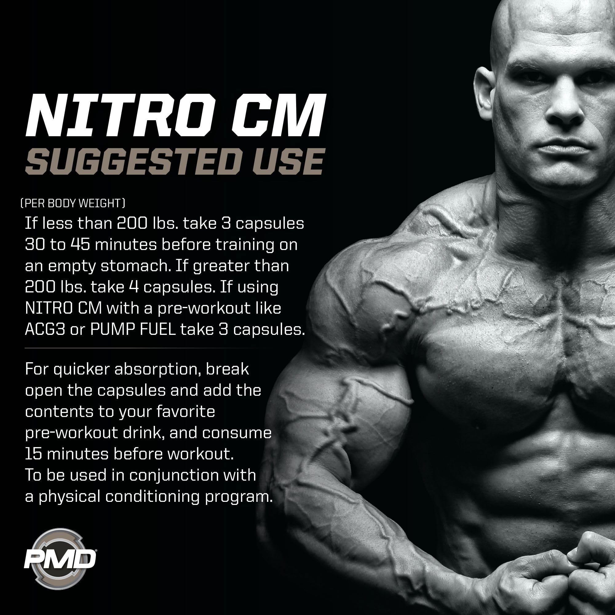 PMD Nitro CM daily pre-workout routine image for consistent use.