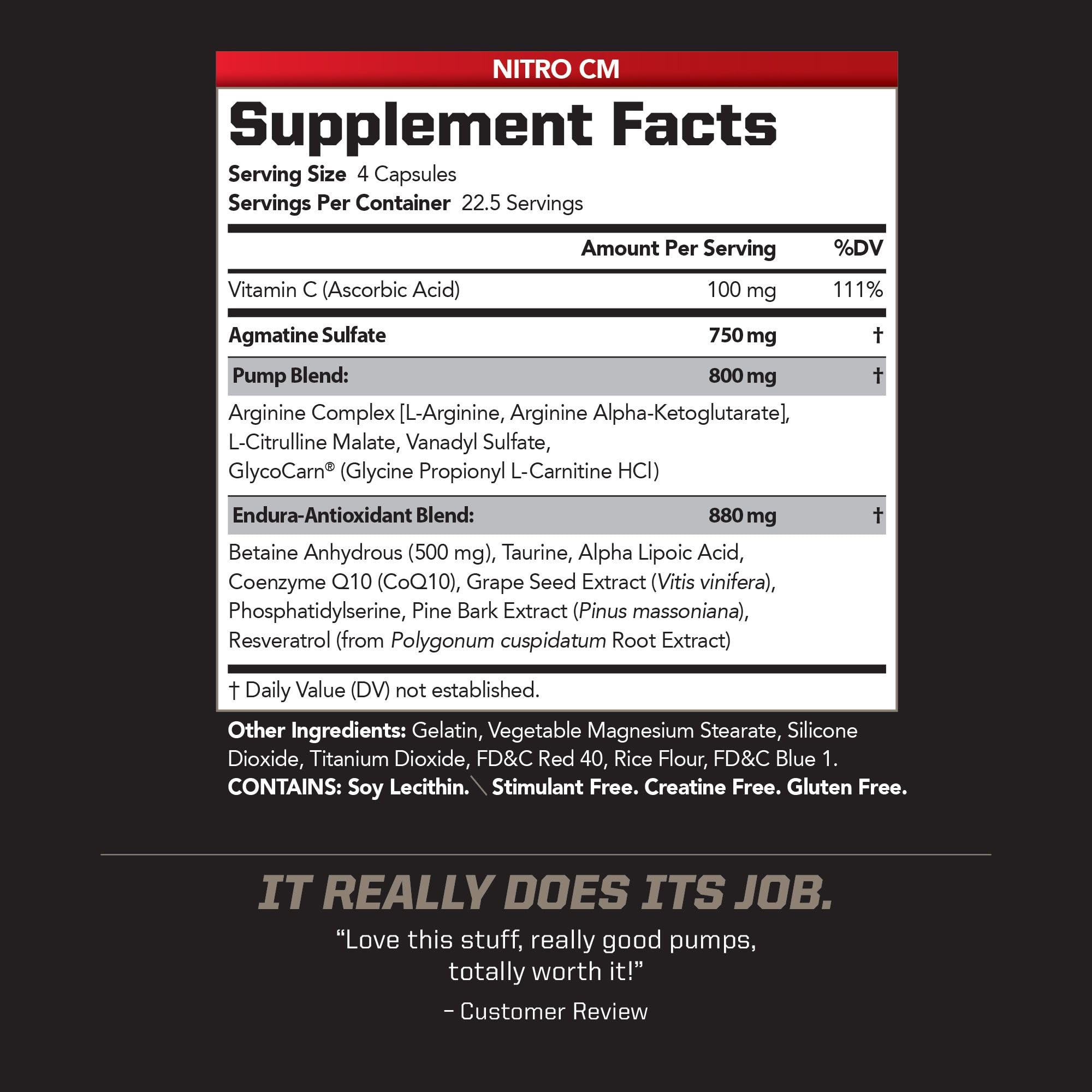PMD Nitro CM bottle-back shows ingredients and usage guidance