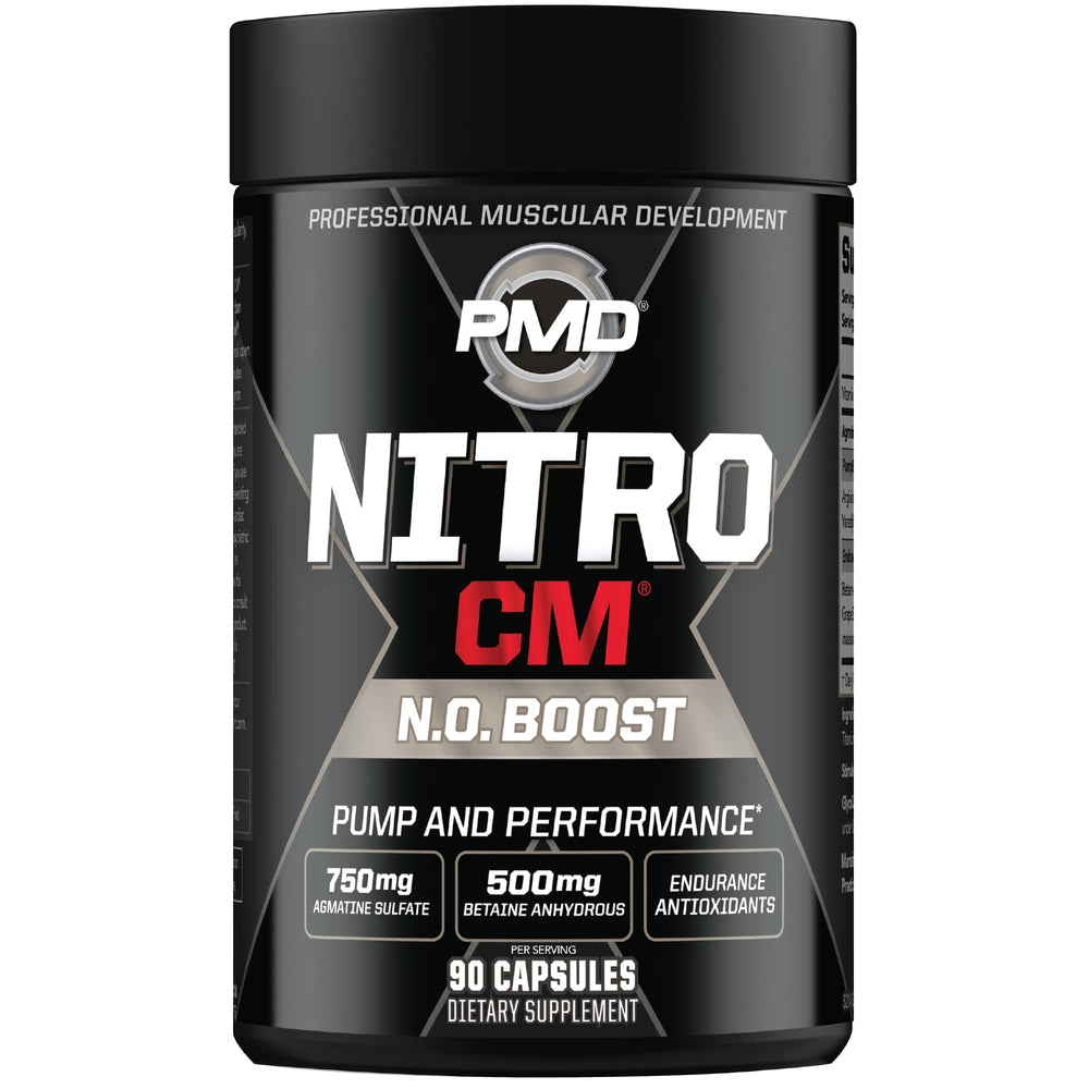 PMD NitroCM bottle showcasing intense pumps during workouts.