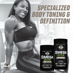 PMD Omega Cuts Elite stimulant-free packaging signals risk‑free daily use.