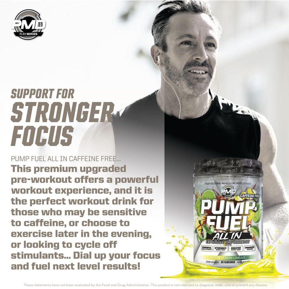 Close-up of PMD Pump Fuel ALL IN ingredients with creatine, citrulline and nootropic blend