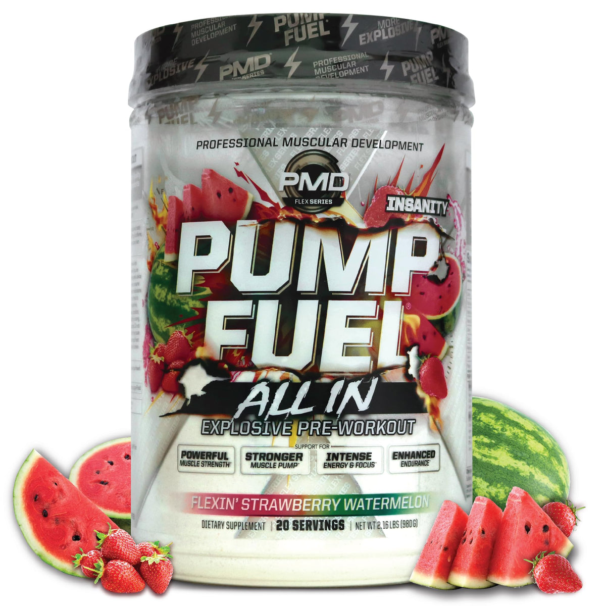 PMD Pump Fuel All in Insanity bottle front boosts energy for workouts